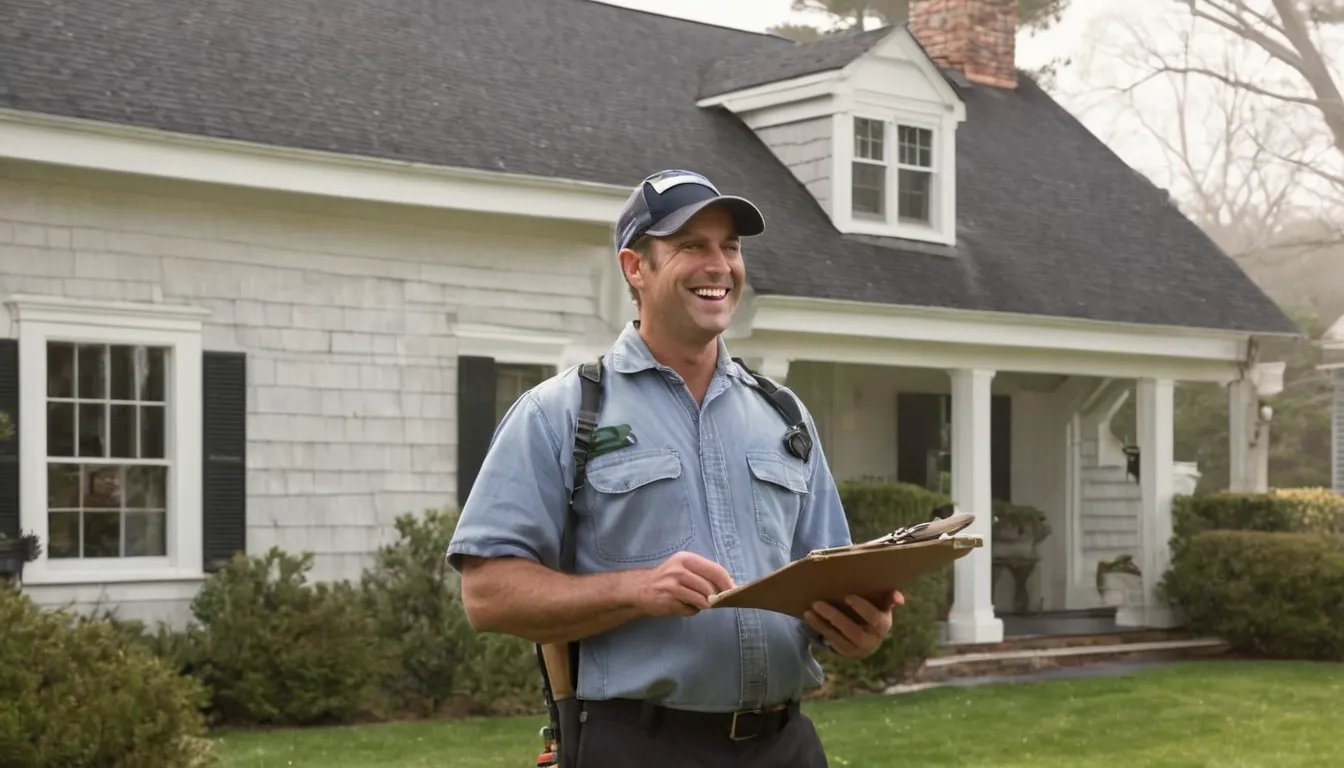 Friendly pest control provider talking with a homeowner at the front door of a Briarcliff Manor home